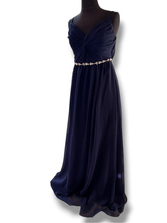 Davids Bridal Full Length Beaded Navy Marine Chiffon Gown Sz 6 Prom Homecoming Davids Bridal Full Length Beaded Navy Marine Chiffon Gown Sz 6 Prom Homecoming